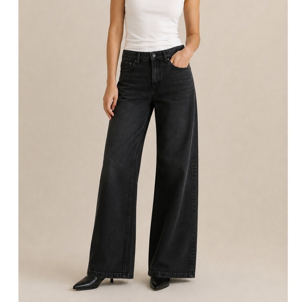 J.CREW Low Rise Denim Trouser Jeans Black Wide Leg Size 30